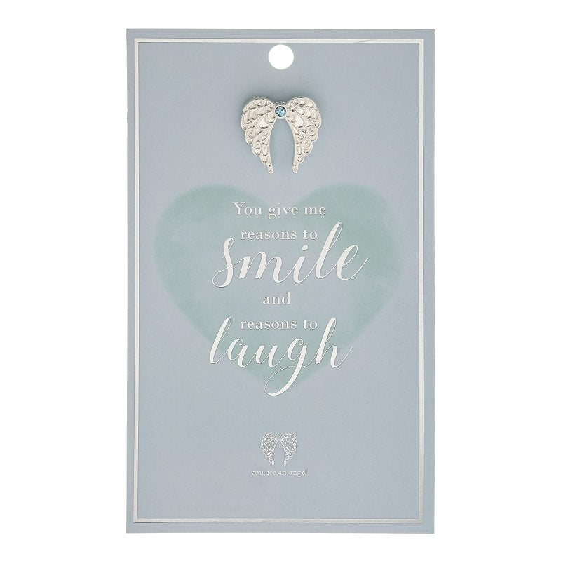 Reasons to Smile Angel Wings Lapel Pin on Card