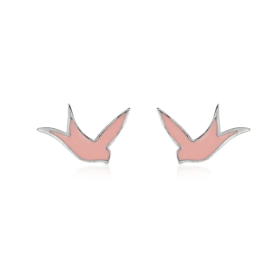 Pink Bird Stud Earrings (Silver Plated)