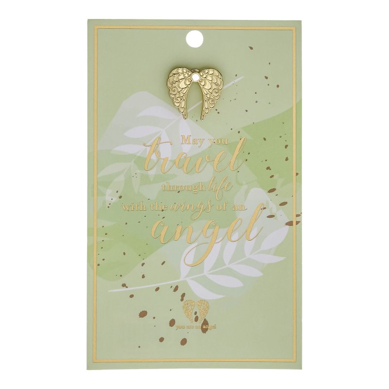 Travel Through Life Angel Wings Lapel Pin on Card