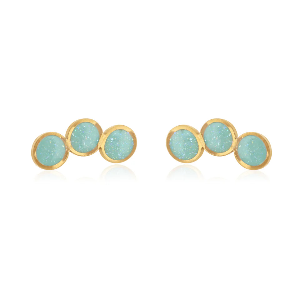 Tri-Circle Mint Climber Stud Earrings (Gold Plated)