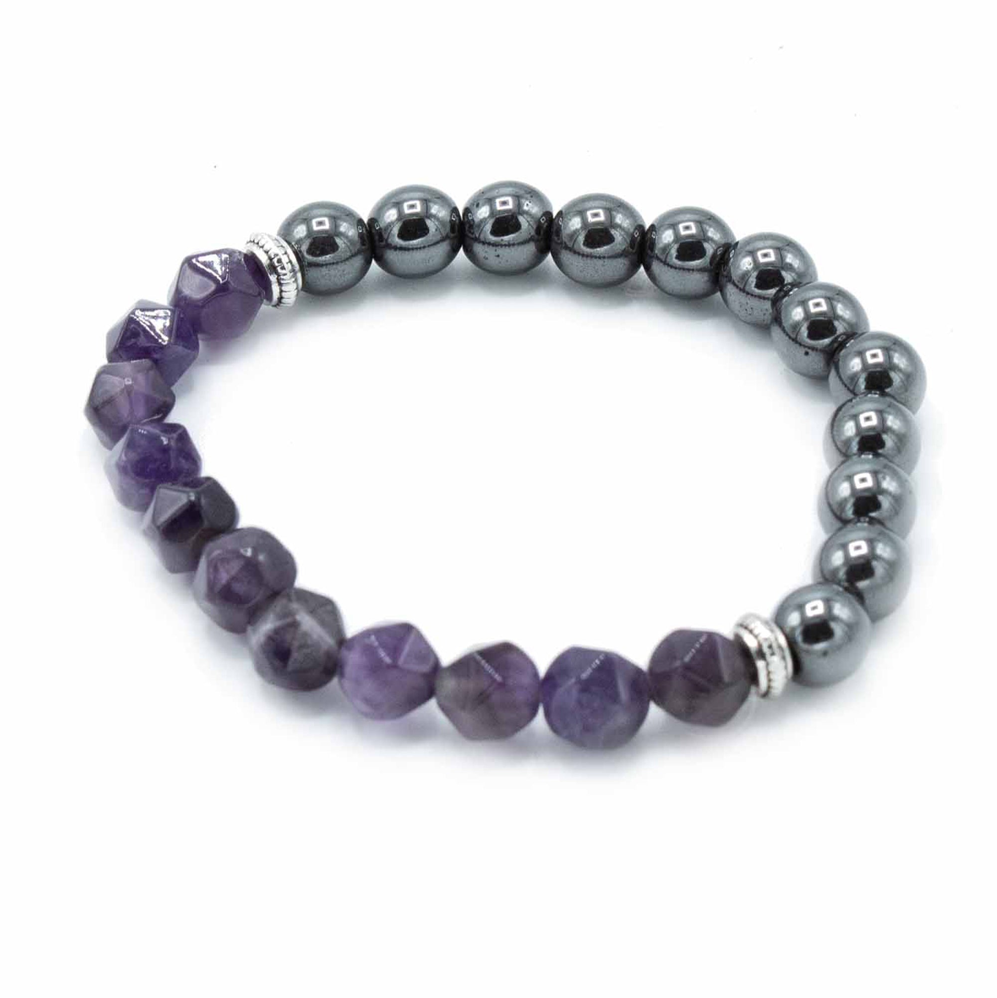 Amethyst Faceted Gemstone & Hematite Bracelet - Gemstone Bracelets from thetraditionalgiftshop.com