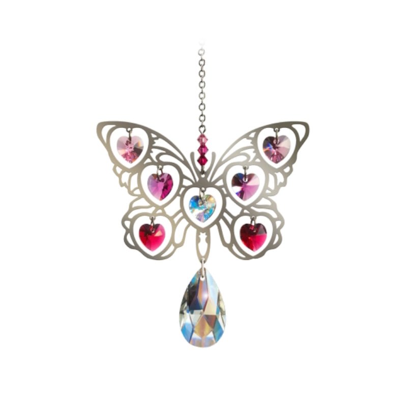 Butterfly (Fuchsia) Crystal Suncatcher - Wild Things Crystal from thetraditionalgiftshop.com