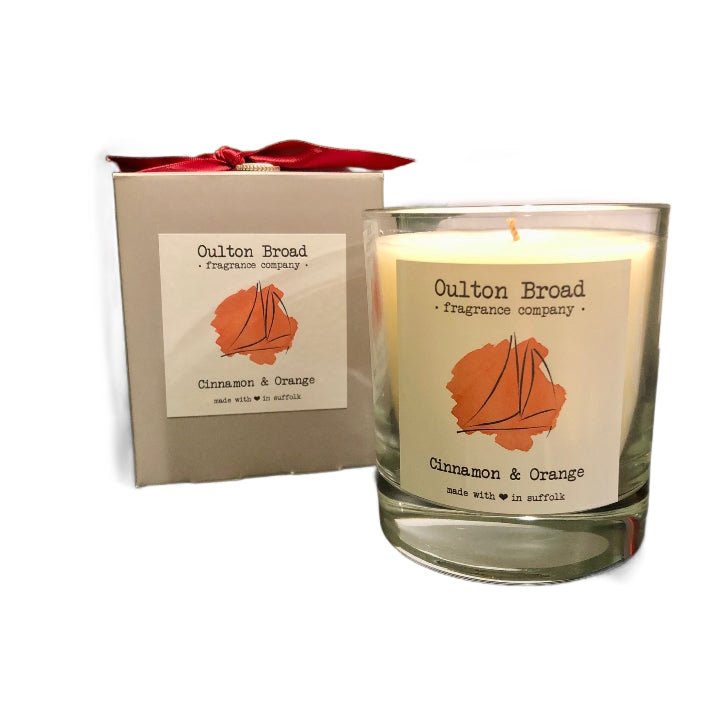 Cinnamon & Orange Glass Jar Candle - Oulton Broad Fragrance Company from thetraditionalgiftshop.com