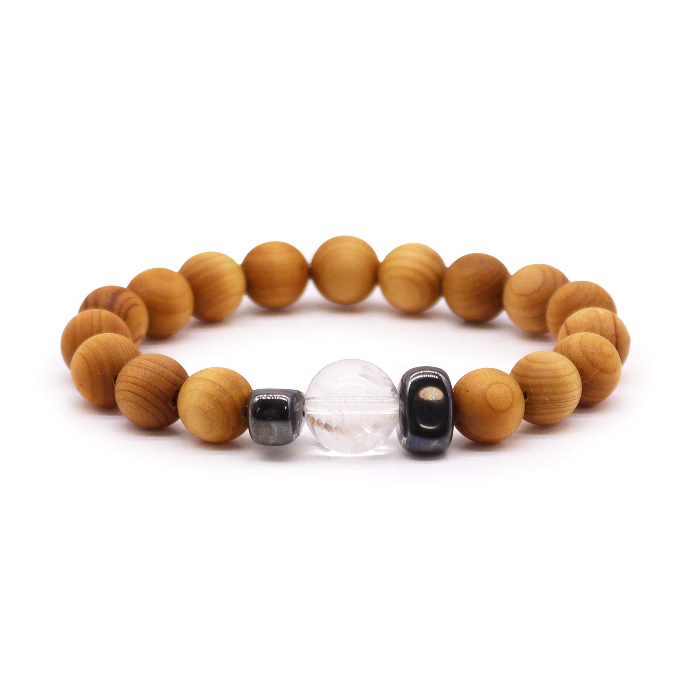 Clear Quartz Gemstone Cedarwood Bracelet - Crown Chakra - Gemstone Bracelets from thetraditionalgiftshop.com