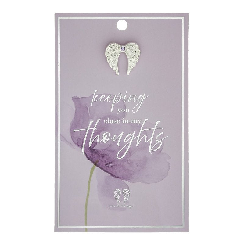 In My Thoughts Angel Wings Lapel Pin on Card