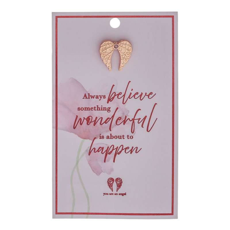 Always Believe Angel Wings Lapel Pin on Card