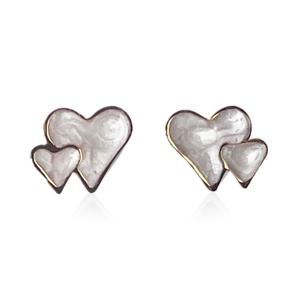 Duo Hearts Stud Earrings (Gold Plated) - Coral & Mint from thetraditionalgiftshop.com