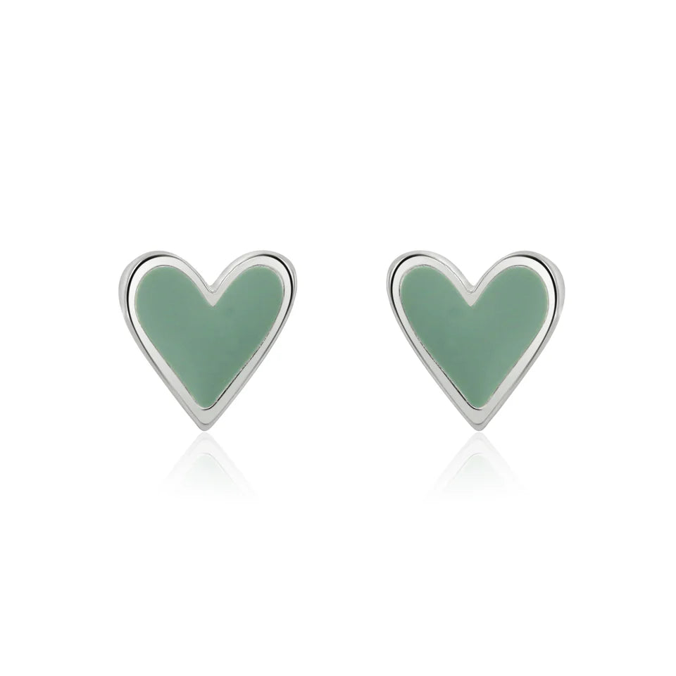 Mint Hearts Stud Earrings (Silver Plated)