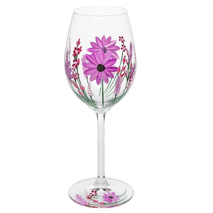 Gerbera Hand Painted Wine Glass - My Favourite Glass from thetraditionalgiftshop.com