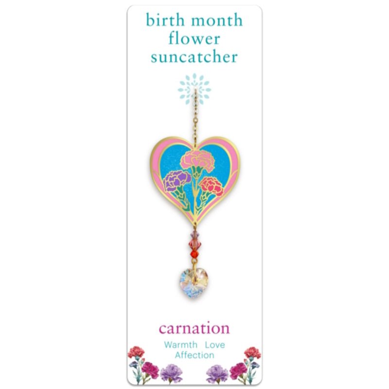 January (Carnation) Birth Month Flower Suncatcher - Wild Things Crystal from thetraditionalgiftshop.com