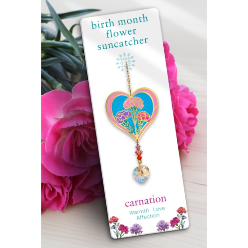 January (Carnation) Birth Month Flower Suncatcher - Wild Things Crystal from thetraditionalgiftshop.com