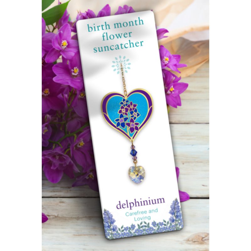 July (Delphinium) Birth Month Flower Suncatcher - Wild Things Crystal from thetraditionalgiftshop.com