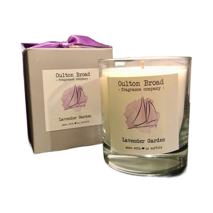 Lavender Garden Glass Jar Candle - Oulton Broad Fragrance Company from thetraditionalgiftshop.com