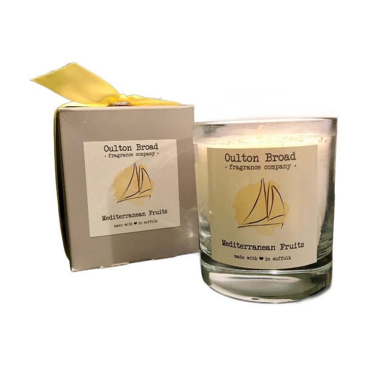 Mediterranean Fruits Glass Jar Candle - Oulton Broad Fragrance Company from thetraditionalgiftshop.com