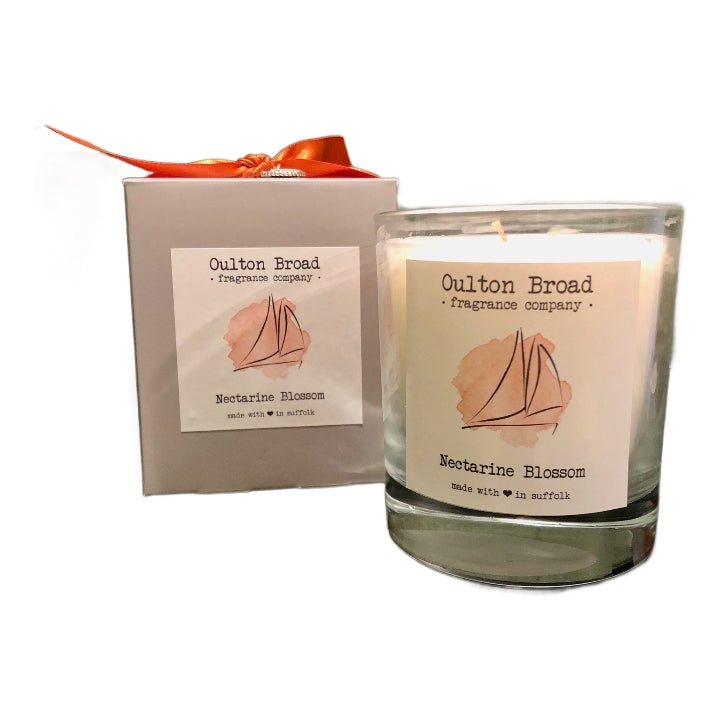 Nectarine Blossom Glass Jar Candle - Oulton Broad Fragrance Company from thetraditionalgiftshop.com