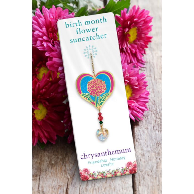 November (Chrysanthemum) Birth Month Flower Suncatcher - Wild Things Crystal from thetraditionalgiftshop.com