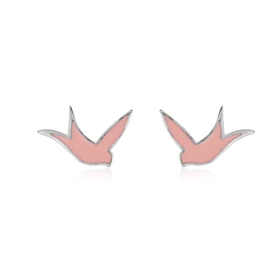 Pink Bird Stud Earrings (Silver Plated) - Coral & Mint from thetraditionalgiftshop.com