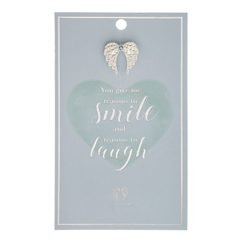 Reasons to Smile Angel Wings Lapel Pin on Card - You Are An Angel from thetraditionalgiftshop.com