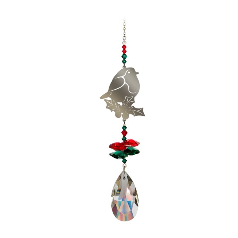 Robin on Holly (Cute) Crystal Fantasies Suncatcher - Wild Things Crystal from thetraditionalgiftshop.com