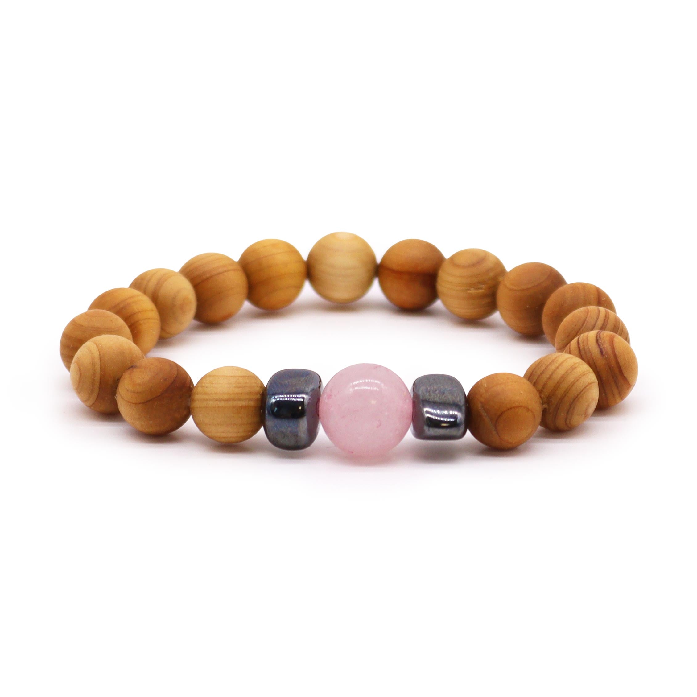 Rose Quartz Gemstone Cedarwood Bracelet - Heart Chakra - Gemstone Bracelets from thetraditionalgiftshop.com