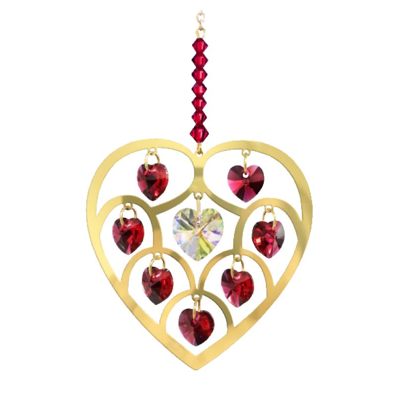 Ruby on Gold Heart of Hearts Crystal Suncatcher - Wild Things Crystal from thetraditionalgiftshop.com