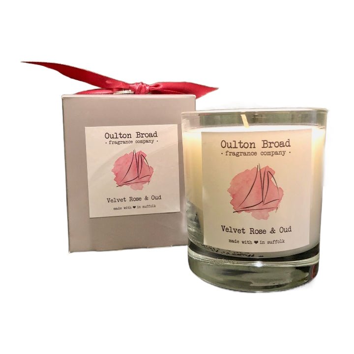 Velvet Rose & Oud Glass Jar Candle - Oulton Broad Fragrance Company from thetraditionalgiftshop.com