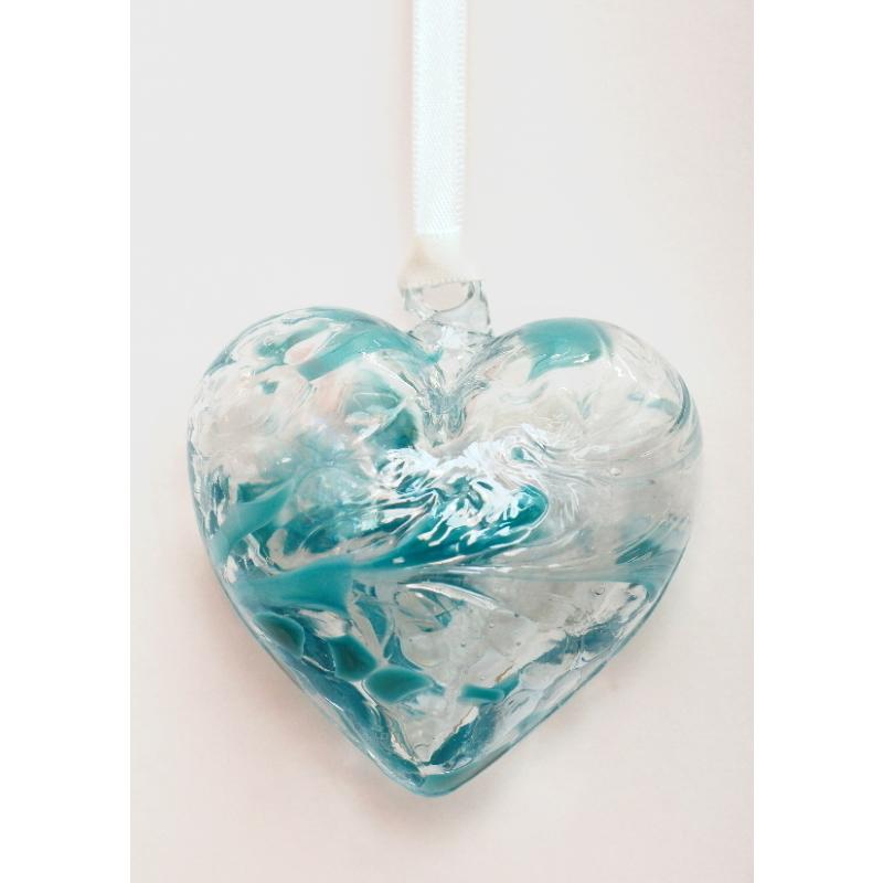 Hand Blown Glass Hearts retailer (Green) w/ stand